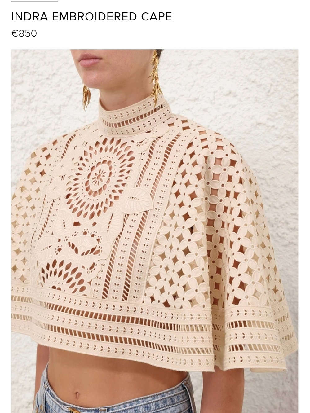 Zimmermann Indra Embroidered Cape Top - Cream - Picture 3 of 8